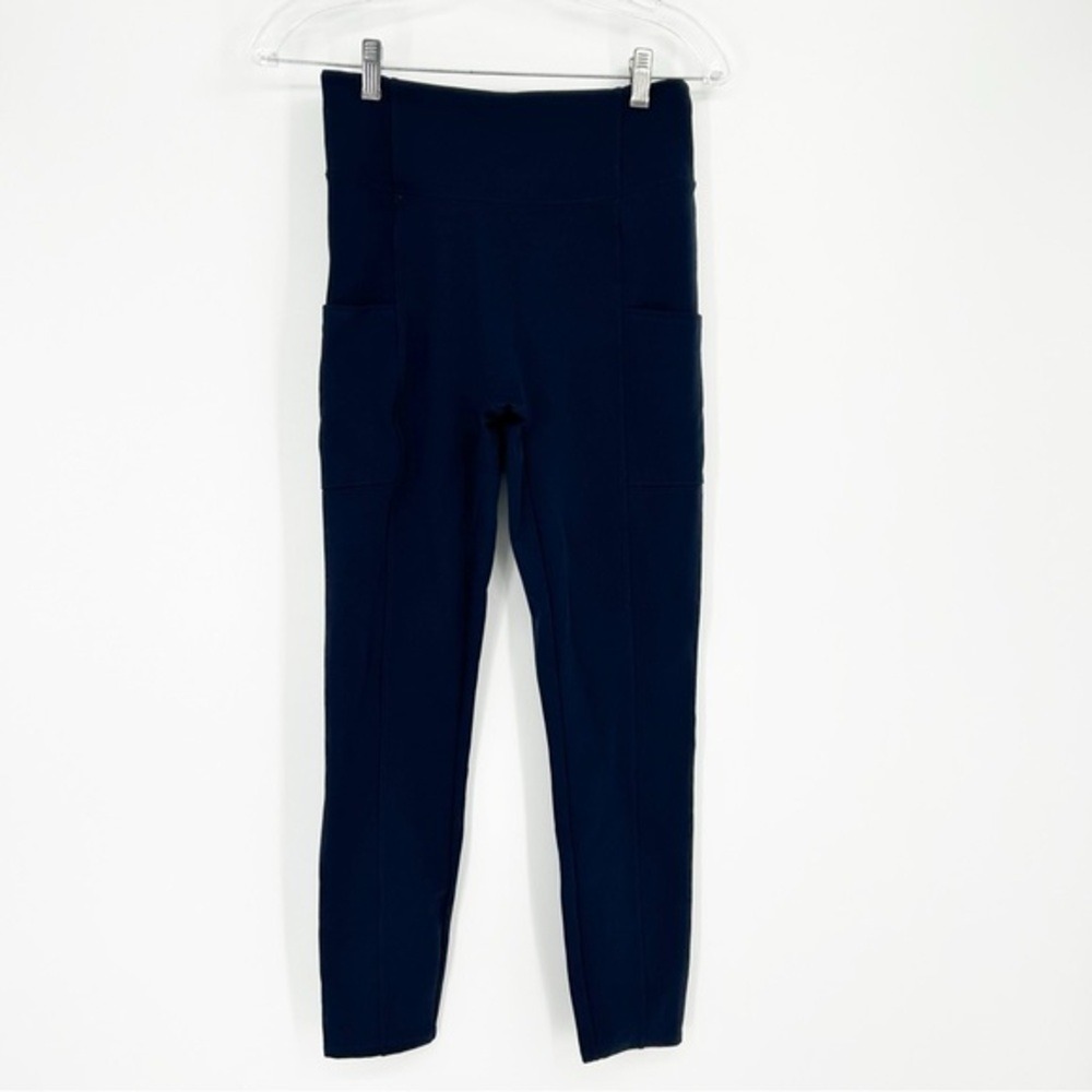Zuda Leggings Womens‎ Small Navy Blue High Waisted Side Pockets Athletic Tights